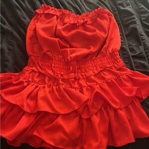 Red Ruffled Strapless Dress